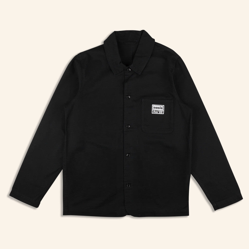 Oasis Merch Live 25 Tour Shirt Live 25 Tour Logo Long Sleeve Button Up Shirt Black