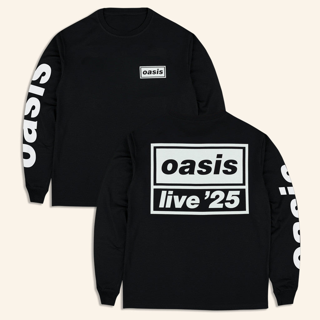 Oasis Merch Live 25 Tour Shirt Live 25 Tour Logo Long Sleeve T-Shirt Black Fan Merch