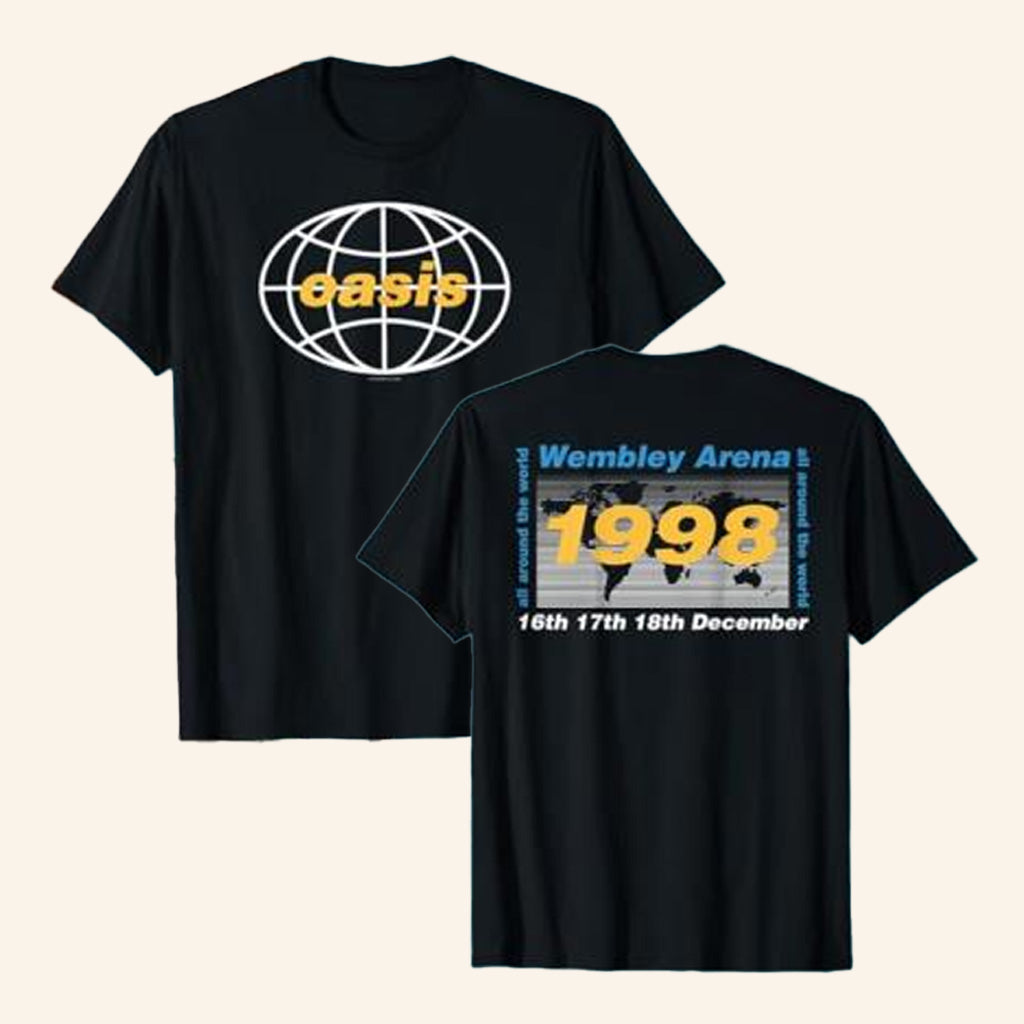 Oasis merch Oasis All Around The World 1997 Black T-Shirt Birthday Gifts For Dad