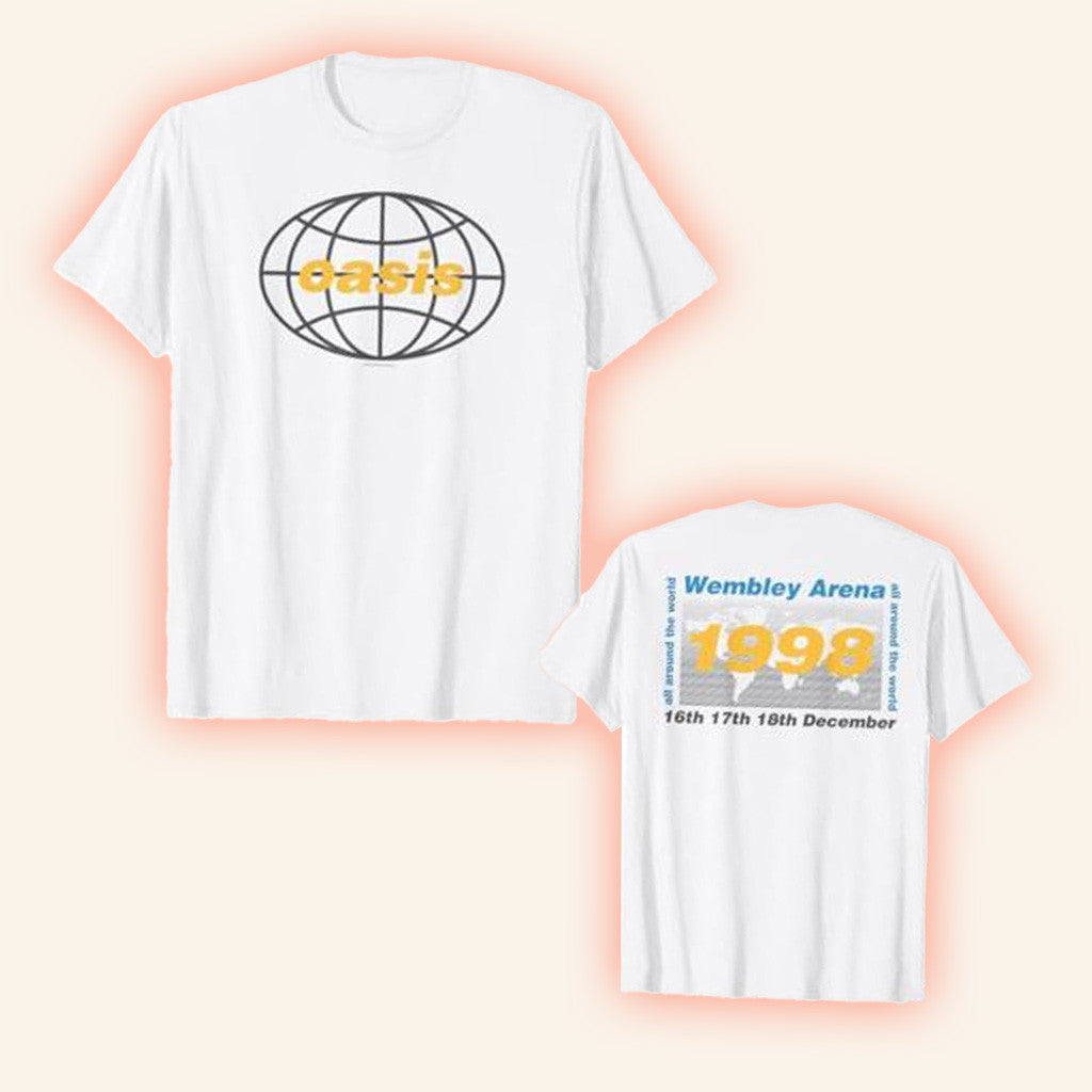 Oasis Merch Oasis All Around The World 1997 White T-Shirt Birthday Gifts For Him
