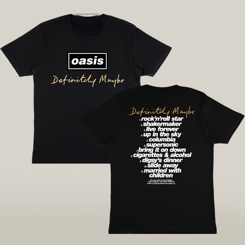Oasis Merch Oasis Definitely Maybe Tracklist T Shirt Gift For Fans
