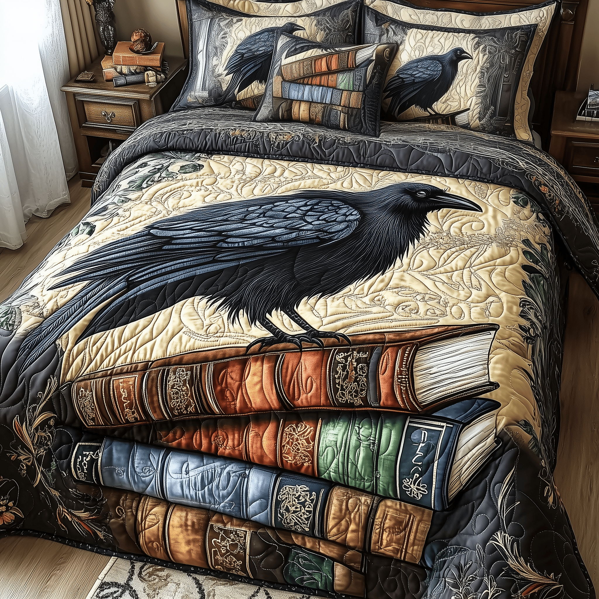 Obsidian Raven Quilted Bedding Set Duvet Cover Bedspread Set Item Gifts For Expecting Mothers