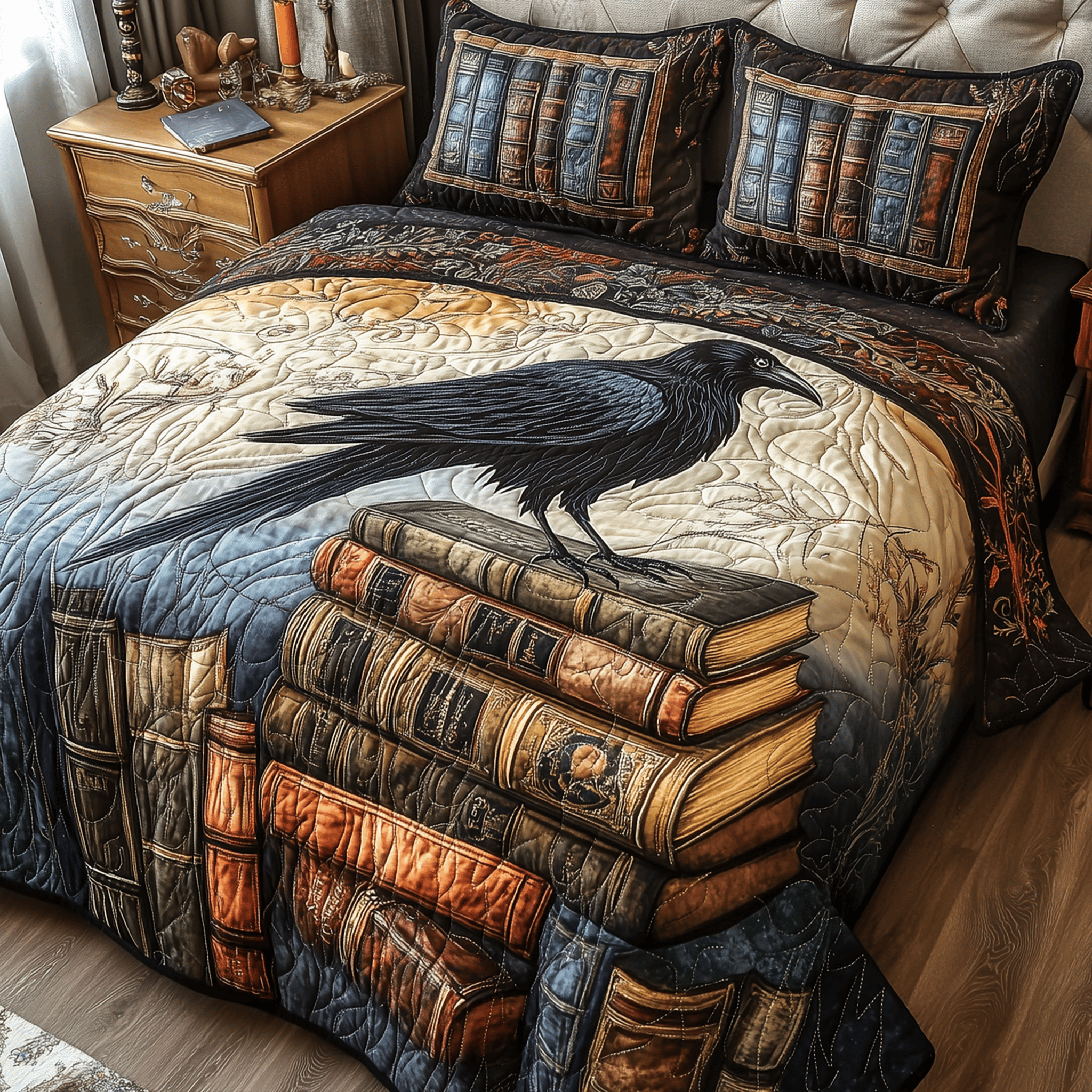 Obsidian Raven Quilted Bedding Set Duvet Cover Bedspread Set Item Good Mothers Day Gifts