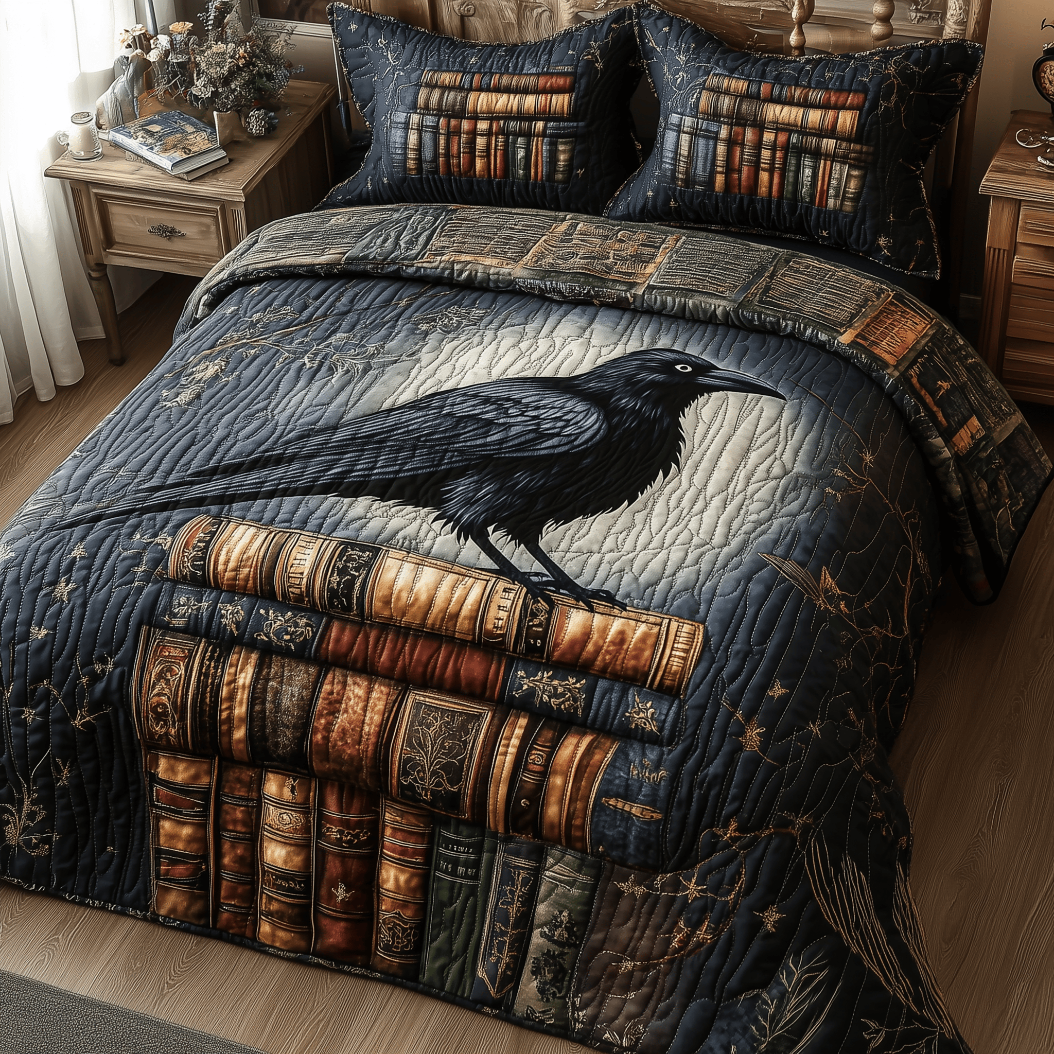Obsidian Raven Quilted Bedding Set Duvet Cover Bedspread Set Item Meaningful Gifts For Mom