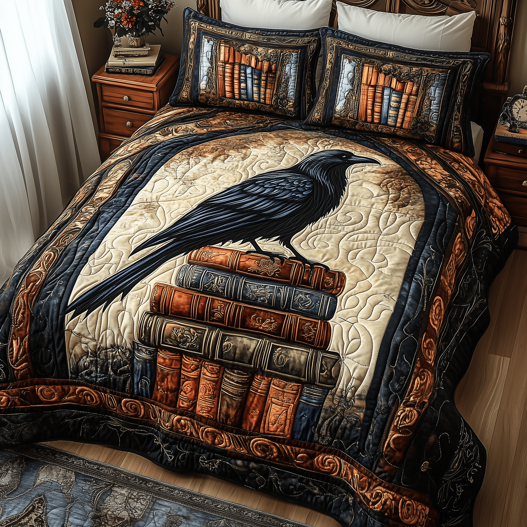 Obsidian Raven Quilted Bedding Set Duvet Cover Bedspread Set Item Mother's Day Gifts For Elderly