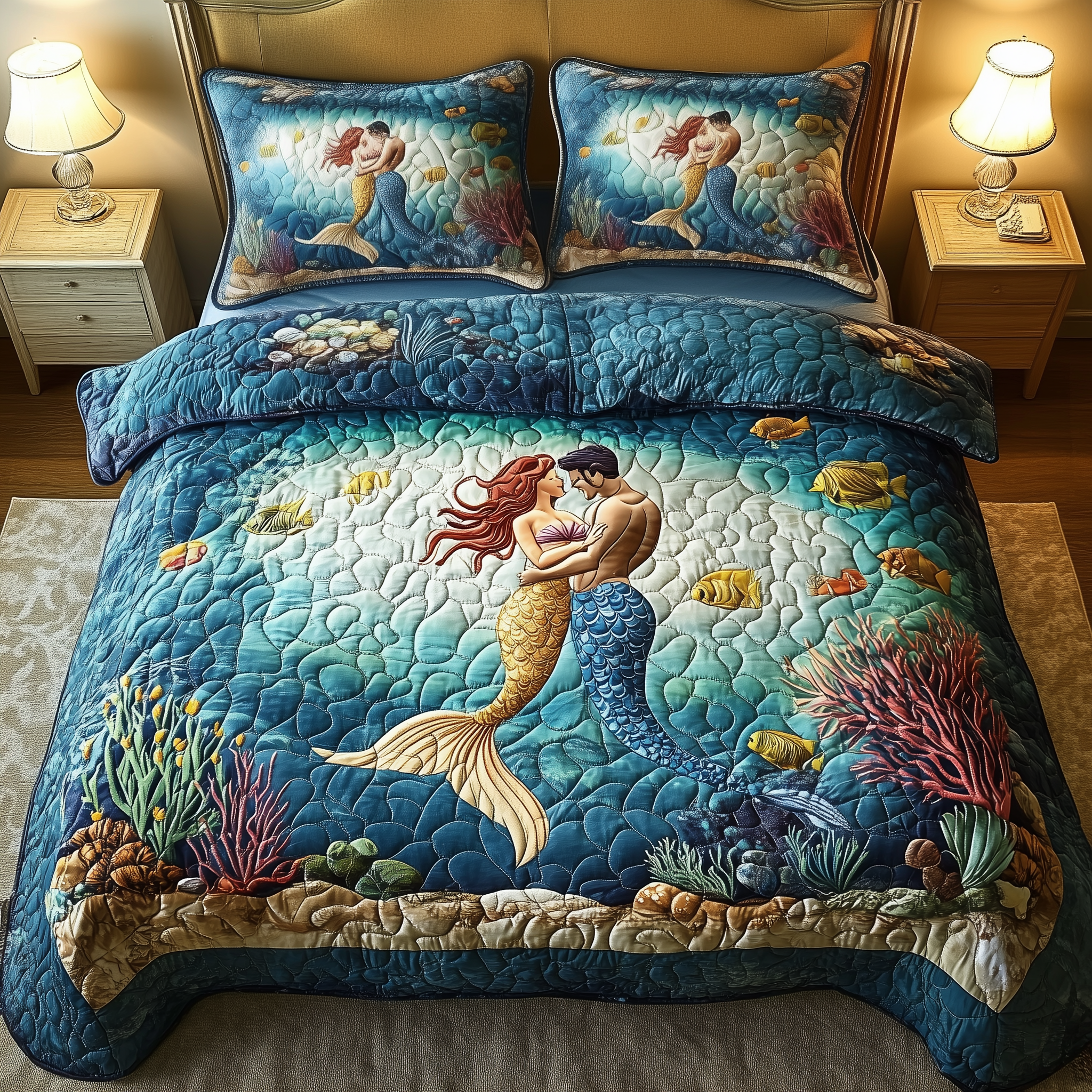 Ocean Mermaid Paradise Quilted Bedding Set  Stay warm this winter Christmas Throw Blanket