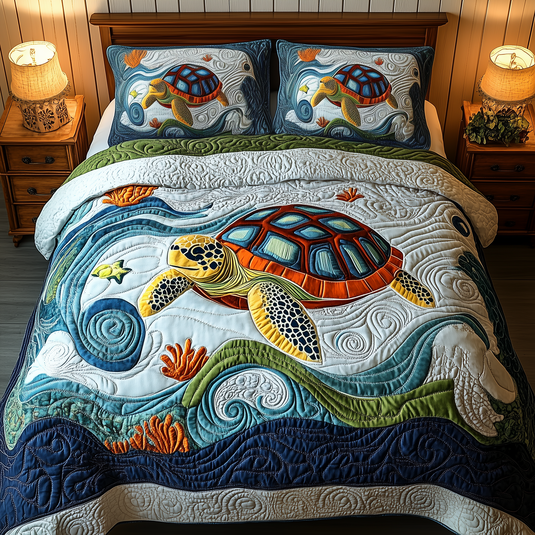 Ocean Turtle Quilted Bedding Set Turtle Gift Idea