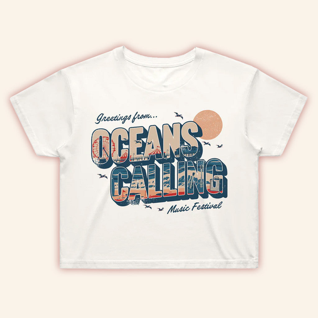 Oceans Calling Festival Merch 2025 Women's Postcard Cropped T-Shirt Gift Ideas For Fans