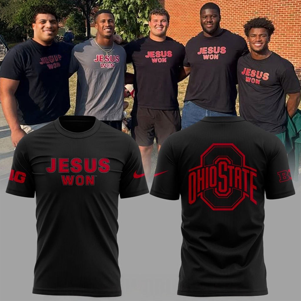 Ohio State Buckeyes Jesus Won Black T-Shirt Buckeyes Merch Faith Gift For Football Fan