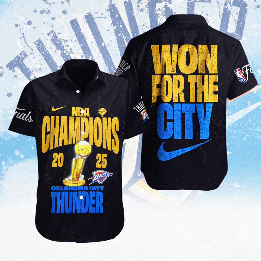 Oklahoma City Thunder NBA Champions 2025 Hawaiian Shirt OKC Merch Won For The City Shirt