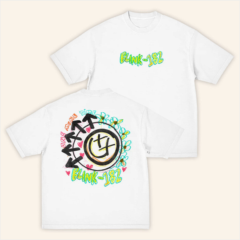 One More Time Smiley Sketch T-Shirt Blink 182 Merch Gifts For Music Fans Birthday Gift Ideas