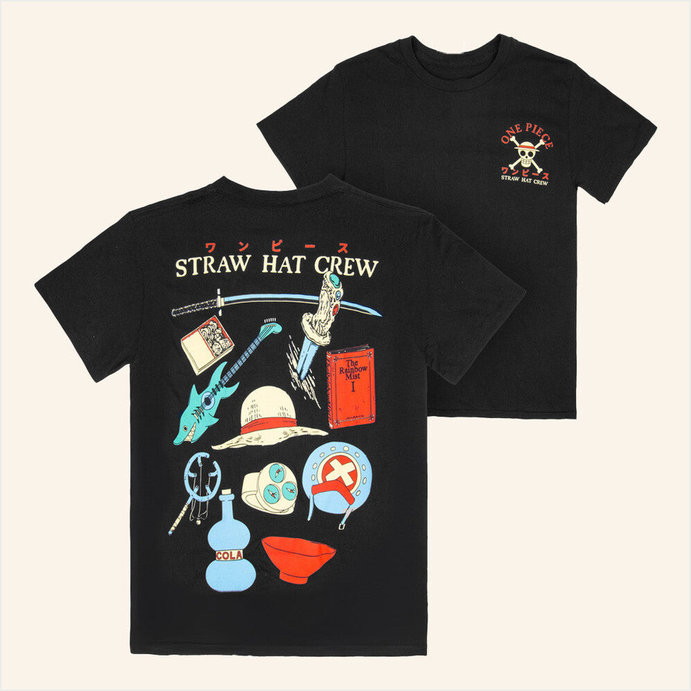 One Piece Straw Hat Super Hero Stuff Merch Crew Icons Front Back T-Shirt Him Birthday Gifts