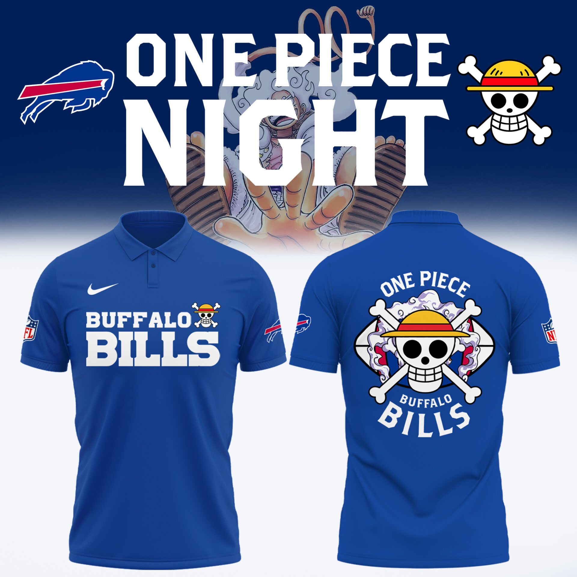 One Piece X Buffalo Bills Polo Shirt Best Gift For Football Lovers