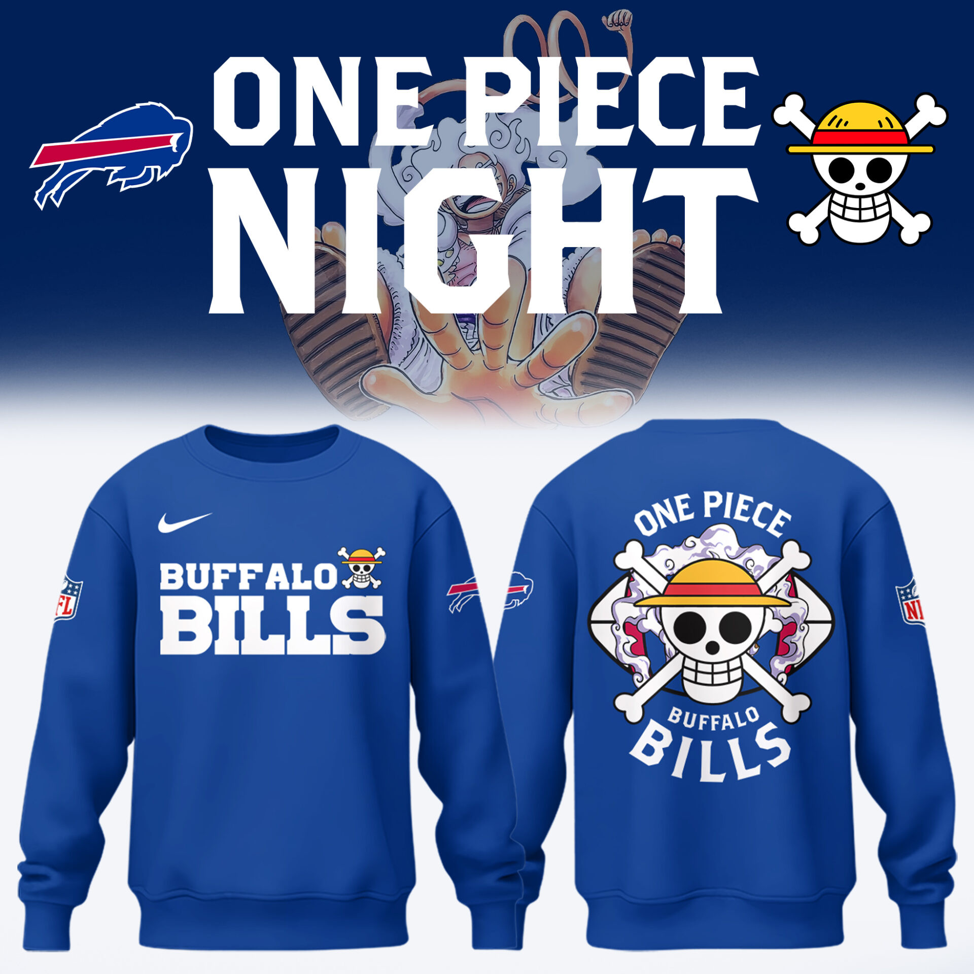 One Piece X Buffalo Bills Sweatshirt Best Gift For Football Lovers