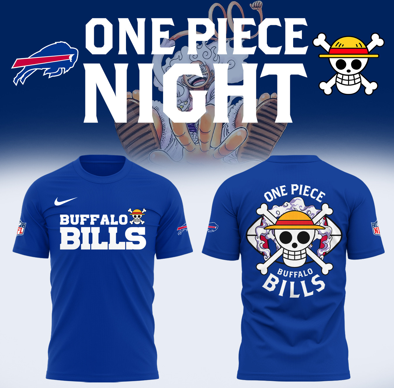 One Piece X Buffalo Bills T-Shirt Best Gift For Football Lovers