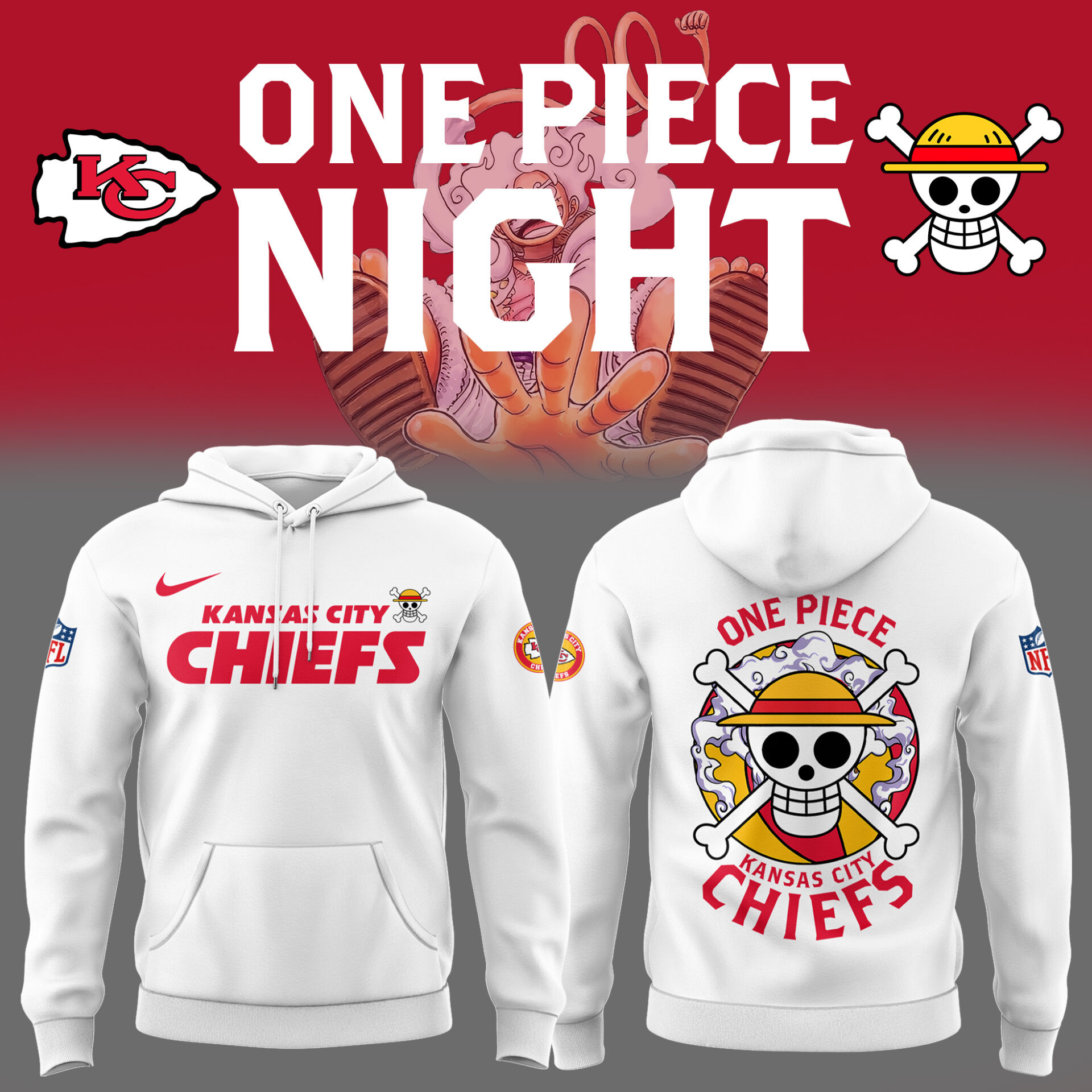 One Piece X Chiefs Hoodie Gift Ideas For Football Lovers