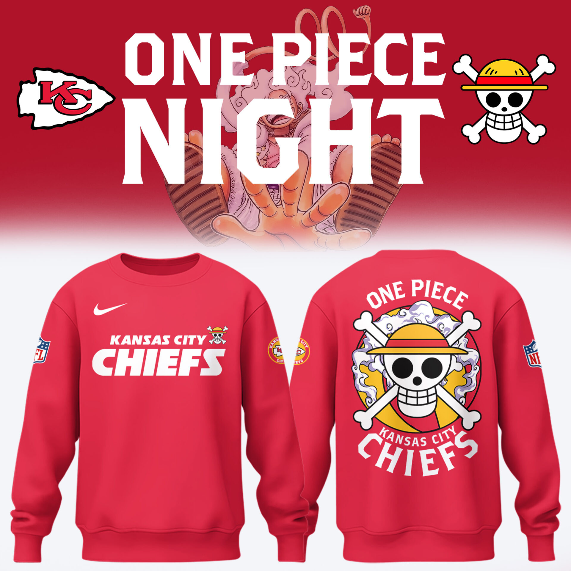 One Piece X Chiefs Sweatshirt Gift Ideas For Football Lovers