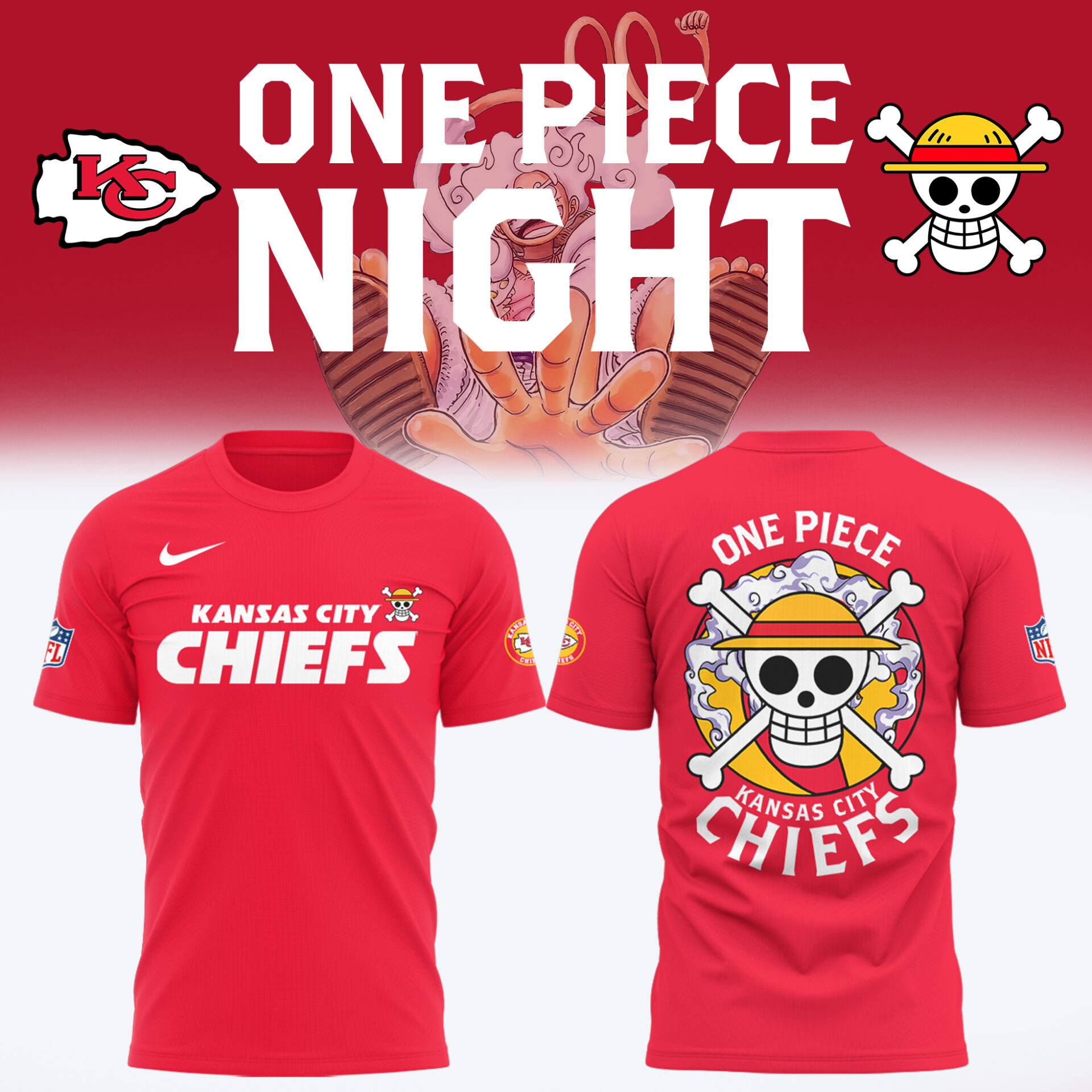 One Piece X Chiefs T-Shirt Gift Ideas For Football Lovers