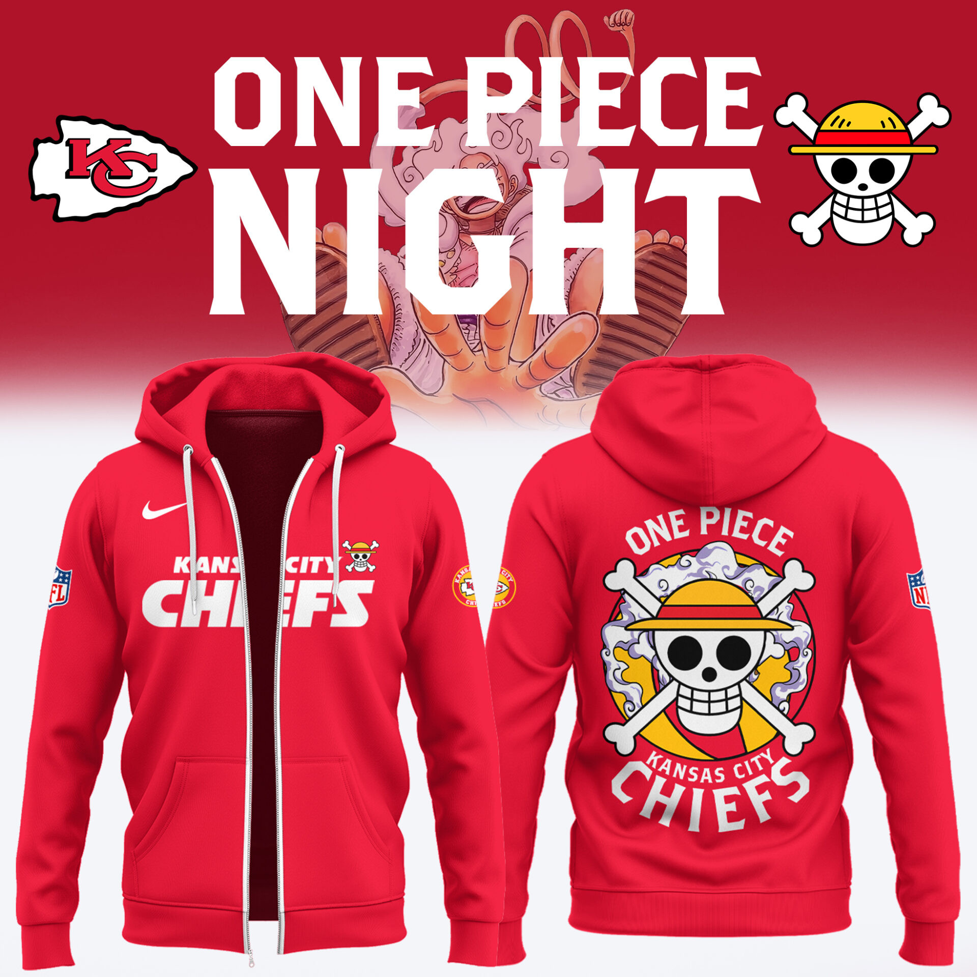 One Piece X Chiefs Zip Hoodie Gift Ideas For Football Lovers