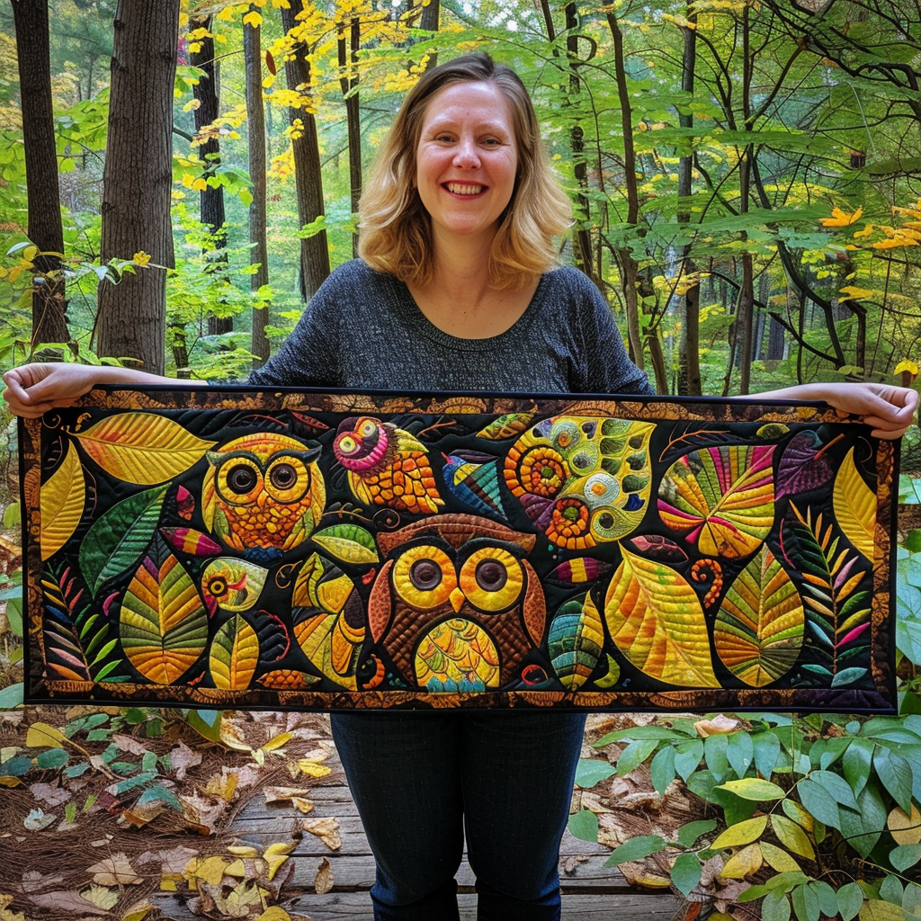 Owl Forest Quilted Table Runner Dining Home Decorations Owl Christmas Gifts For Him Her