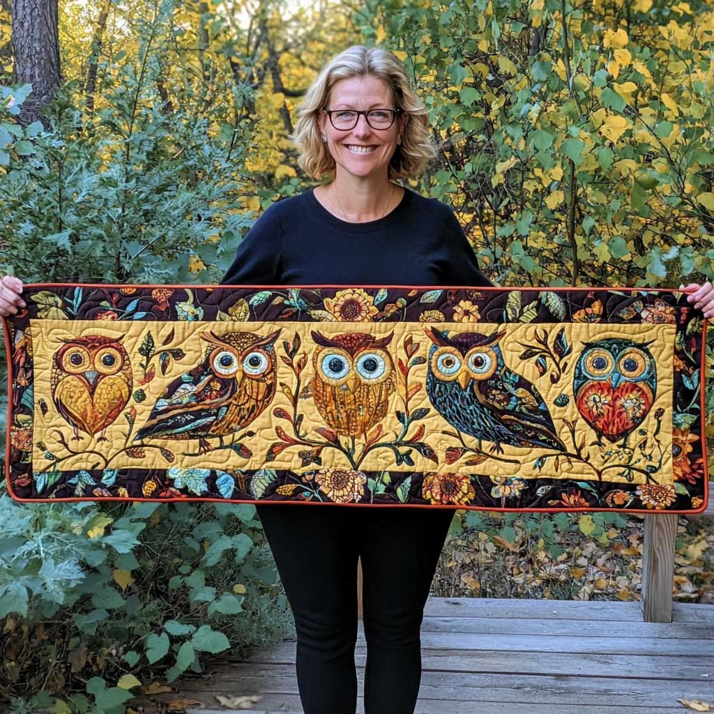 Owl Quilted Table Runner Decorations Themed Items Christmas Gift For Owl Lovers