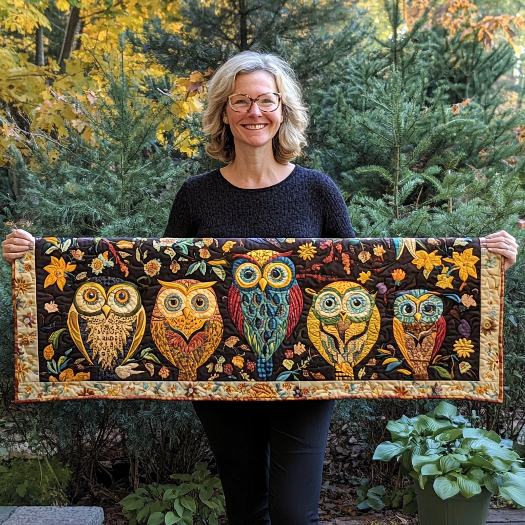 Owl Quilted Table Runner Modern Table Runner Merchandise Owl Gifts For Adults