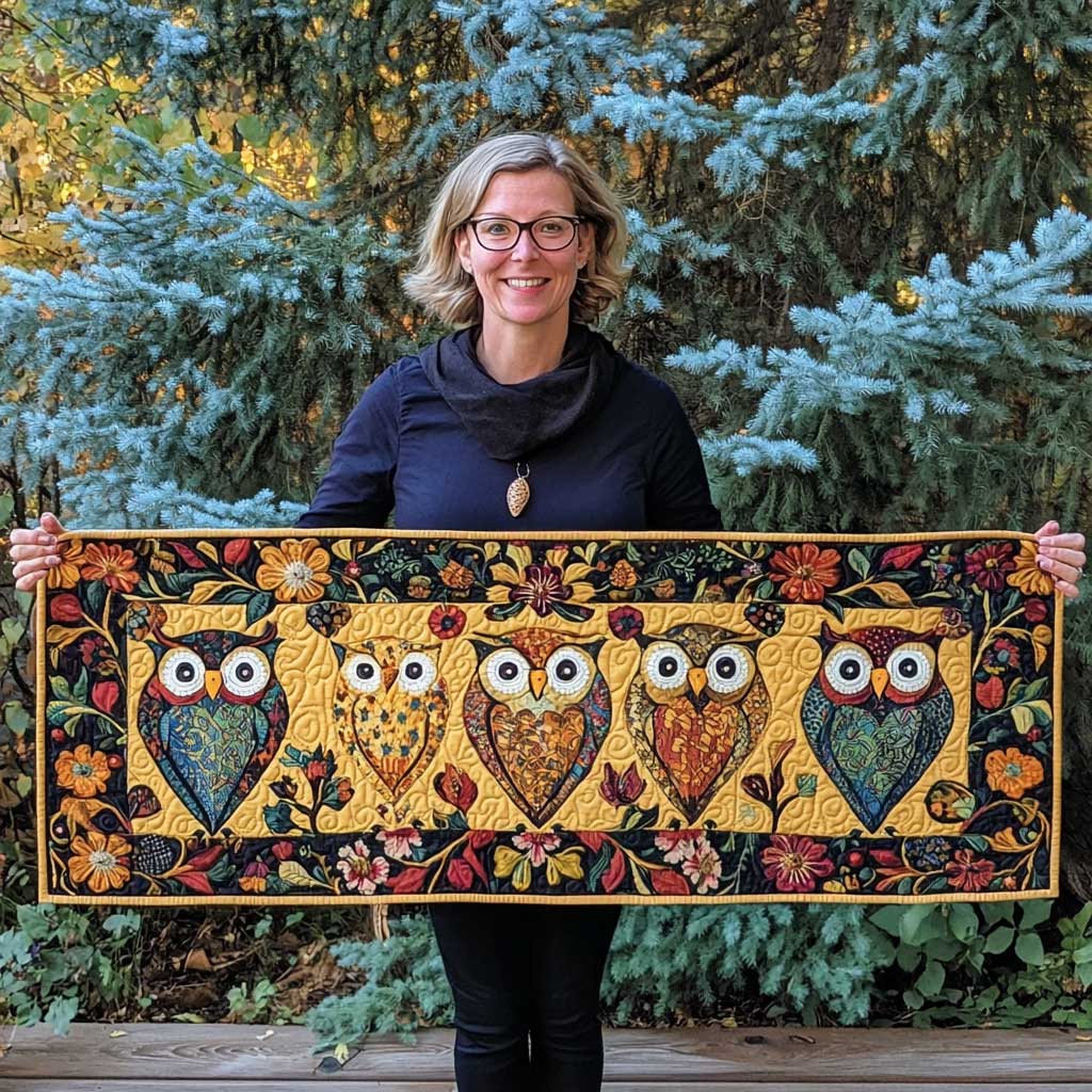 Owl Quilted Table Runner Modern Table Runner Merchandise Owl Gifts For Adults