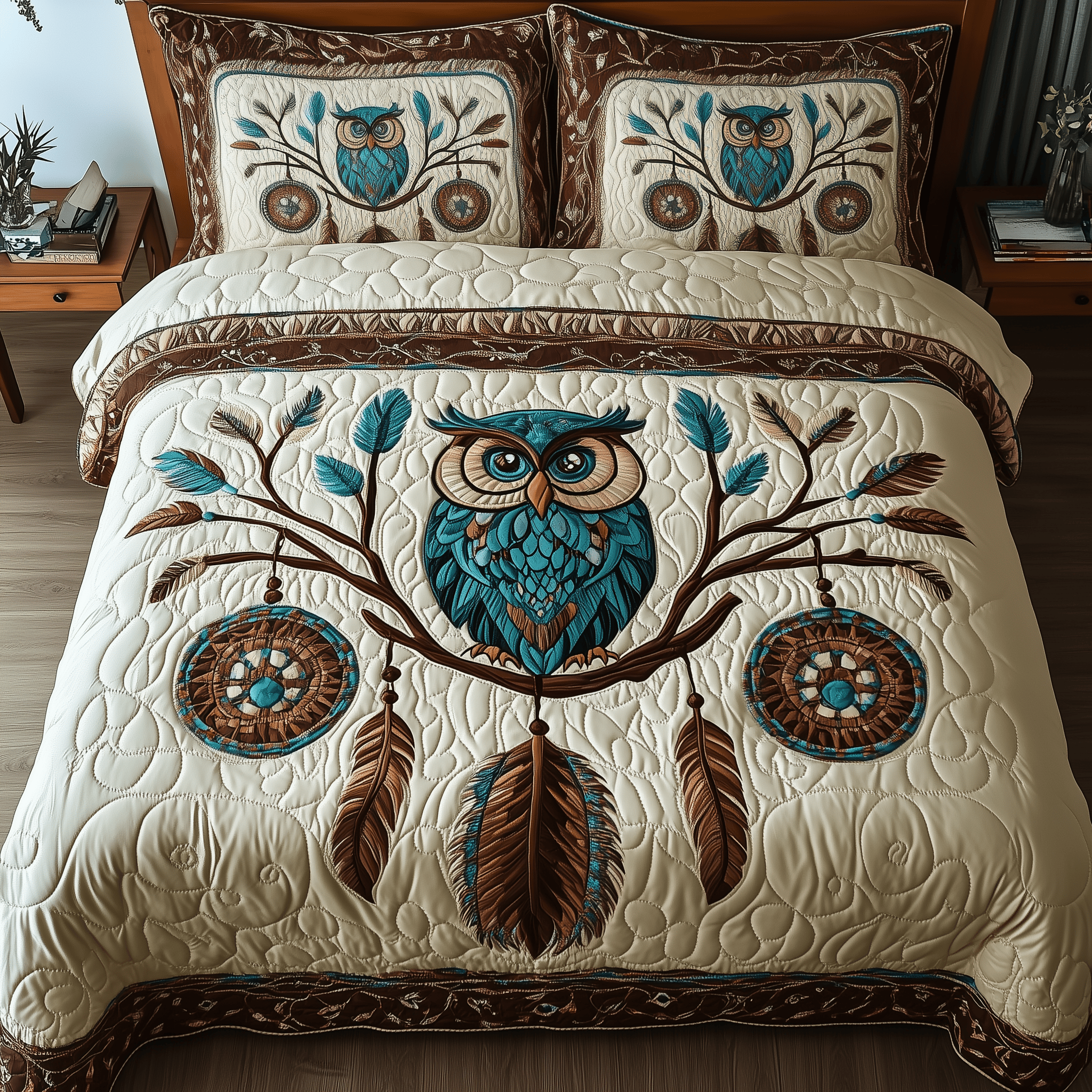 Owls and Dreams Quilted Bedding Set Best Duvet Cover Bedspread Set Best Men'S Gifts