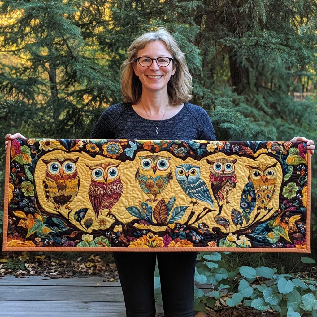 Owls Quilted Table Runner Decorations Themed Items Christmas Gift For Owl Lovers