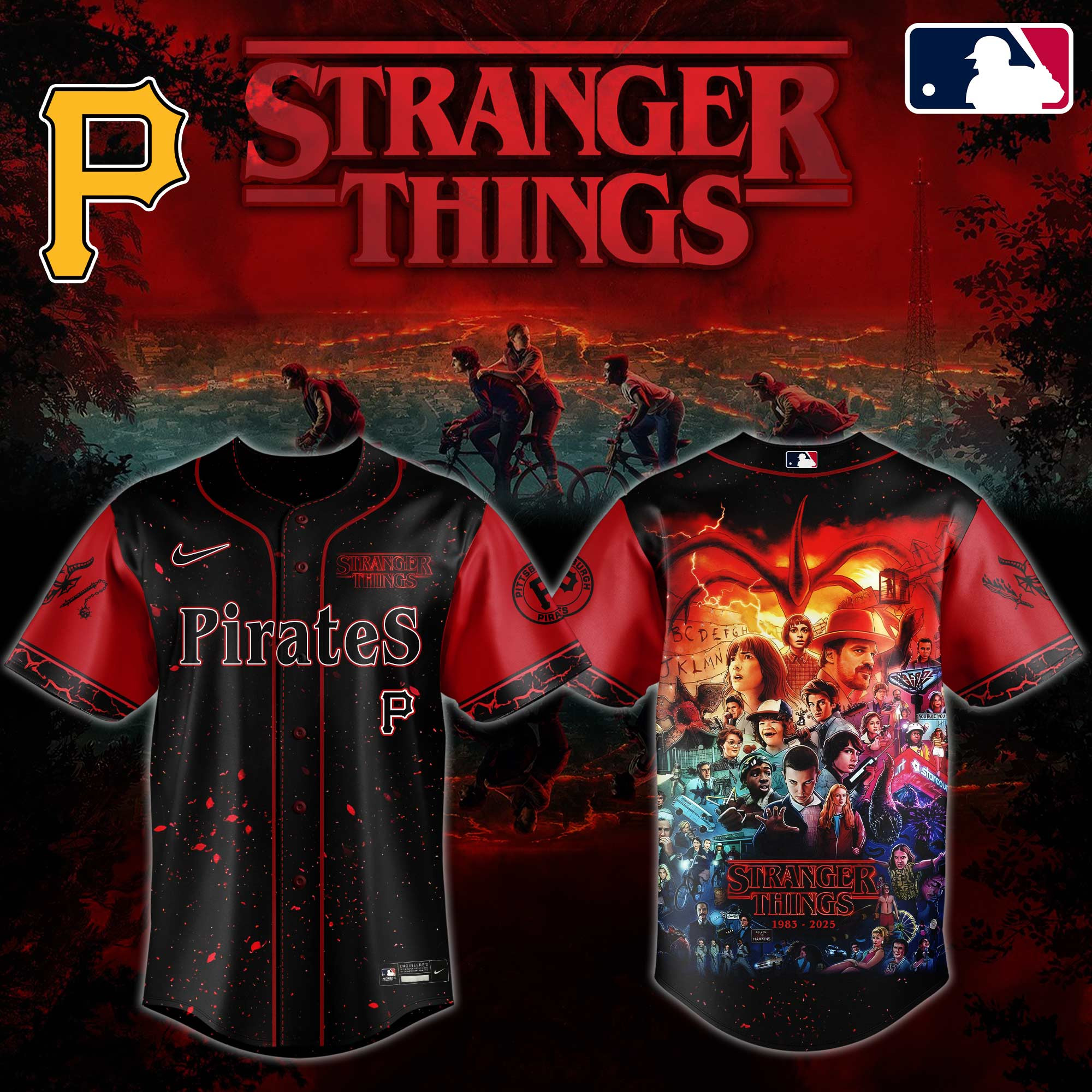 P Pirates X Stranger Things Jersey 2025 Presents For Baseball Lovers