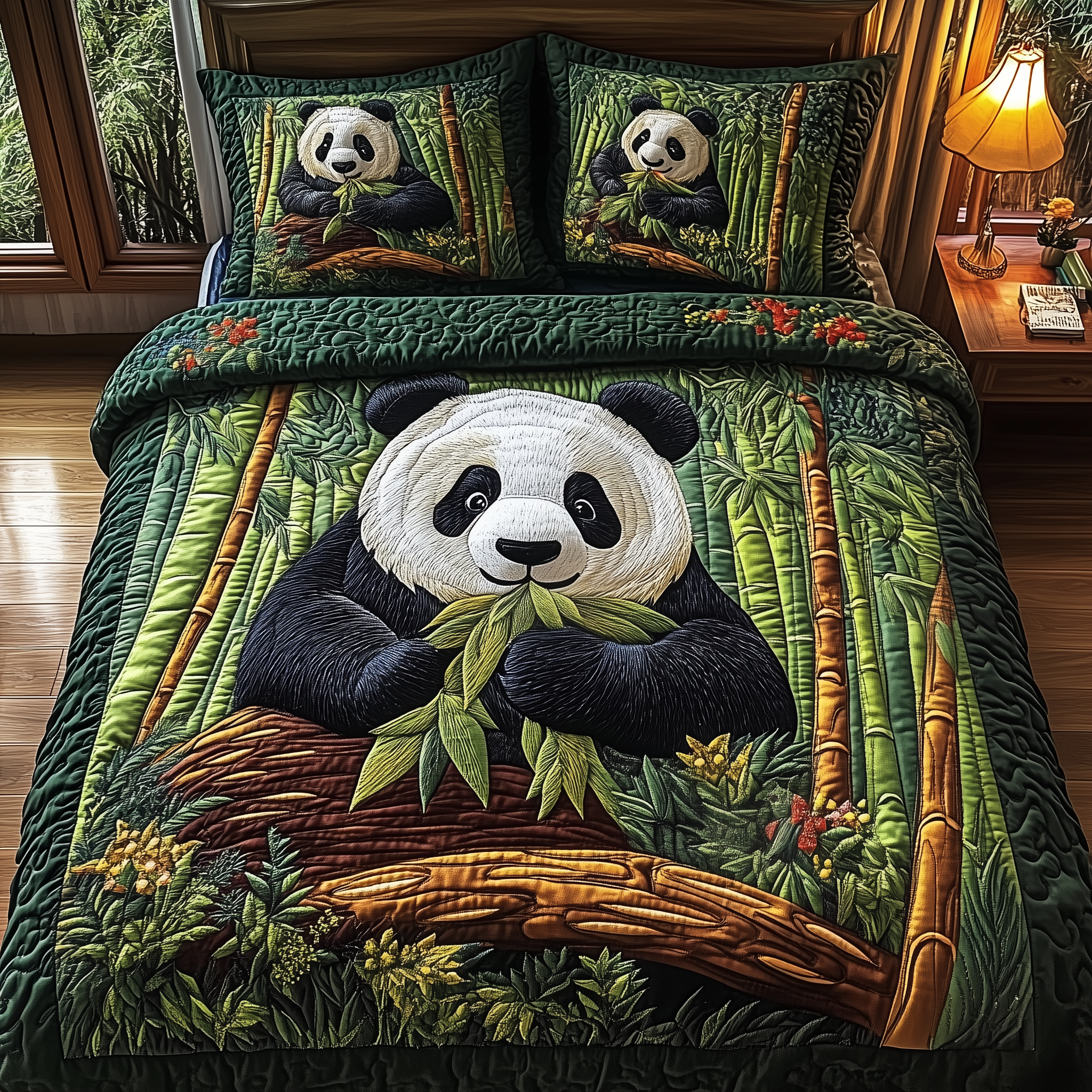 Panda Paradise Quilted Bedding Set Duvet Cover Bedspread Set Item Panda Gift Ideas