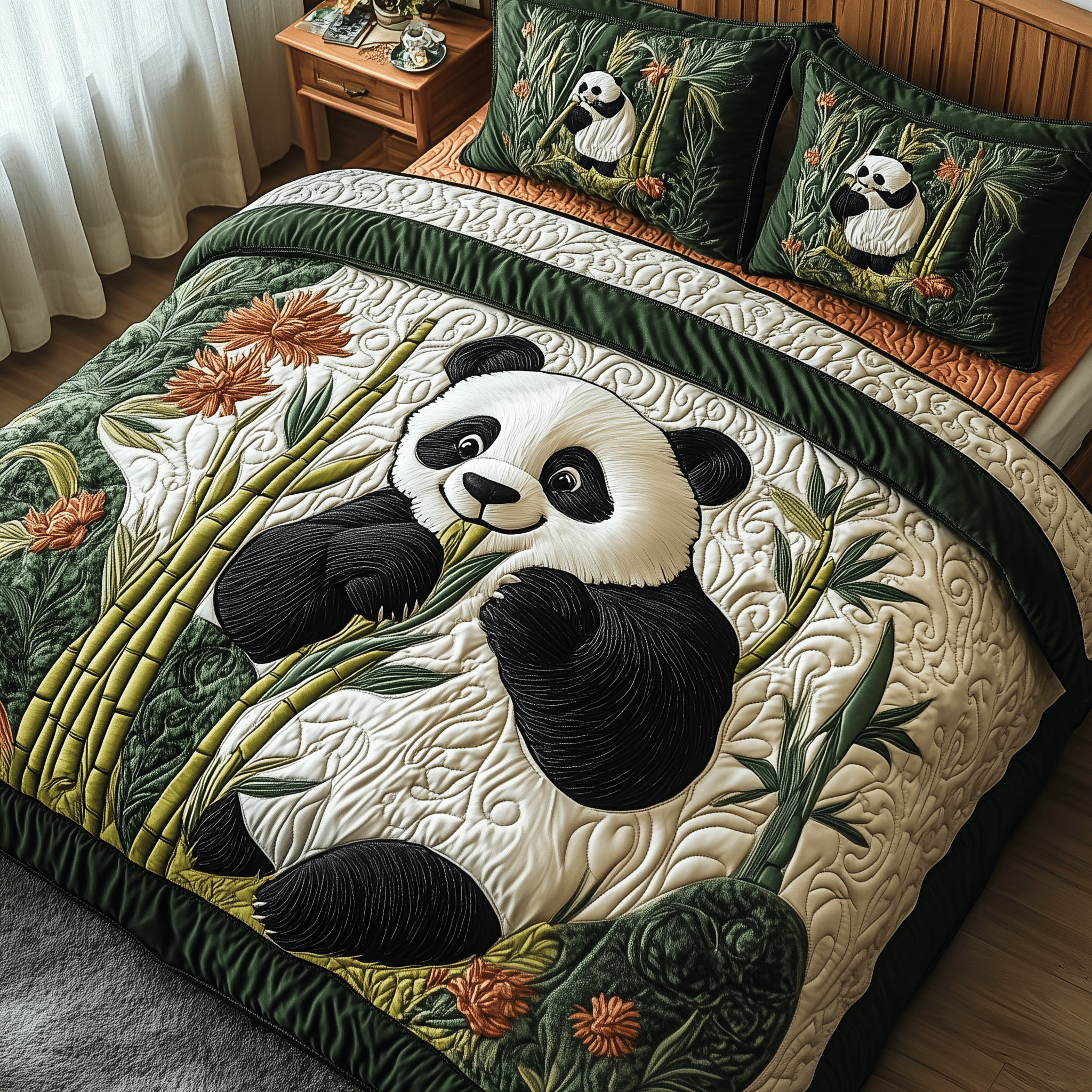 Panda Paradise Quilted Bedding Set Duvet Cover Bedspread Set Item Panda Themed Gifts