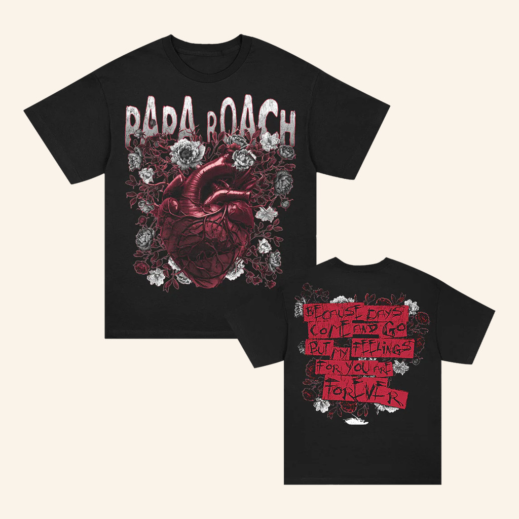 Papa Roach Merch Heart And Roses T-Shirt Gifts For Rock Band Fans