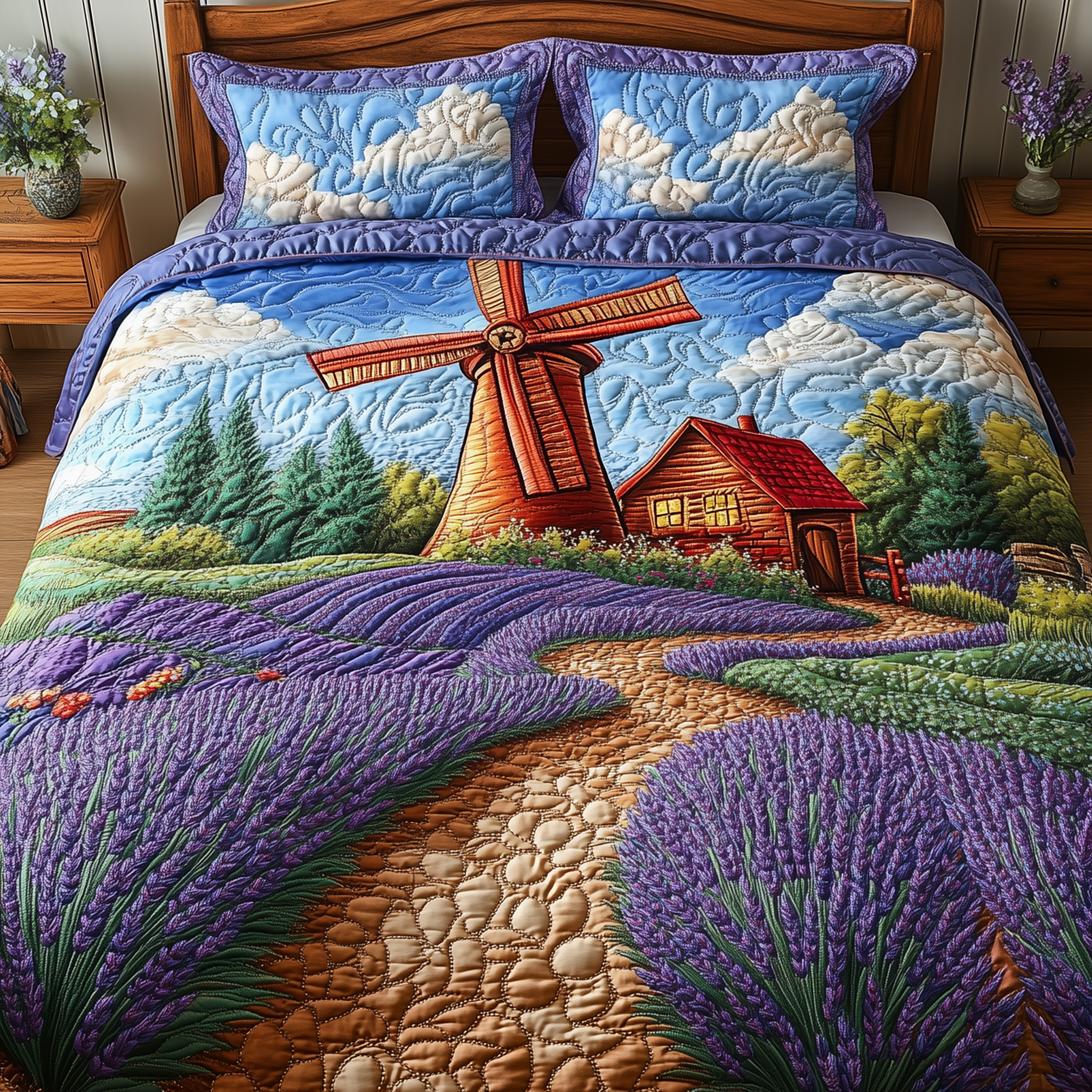 Pastoral Lavender Bliss Quilted Bedding Set Duvet Cover Bedspread Set Item Best Mothers Day Gifts