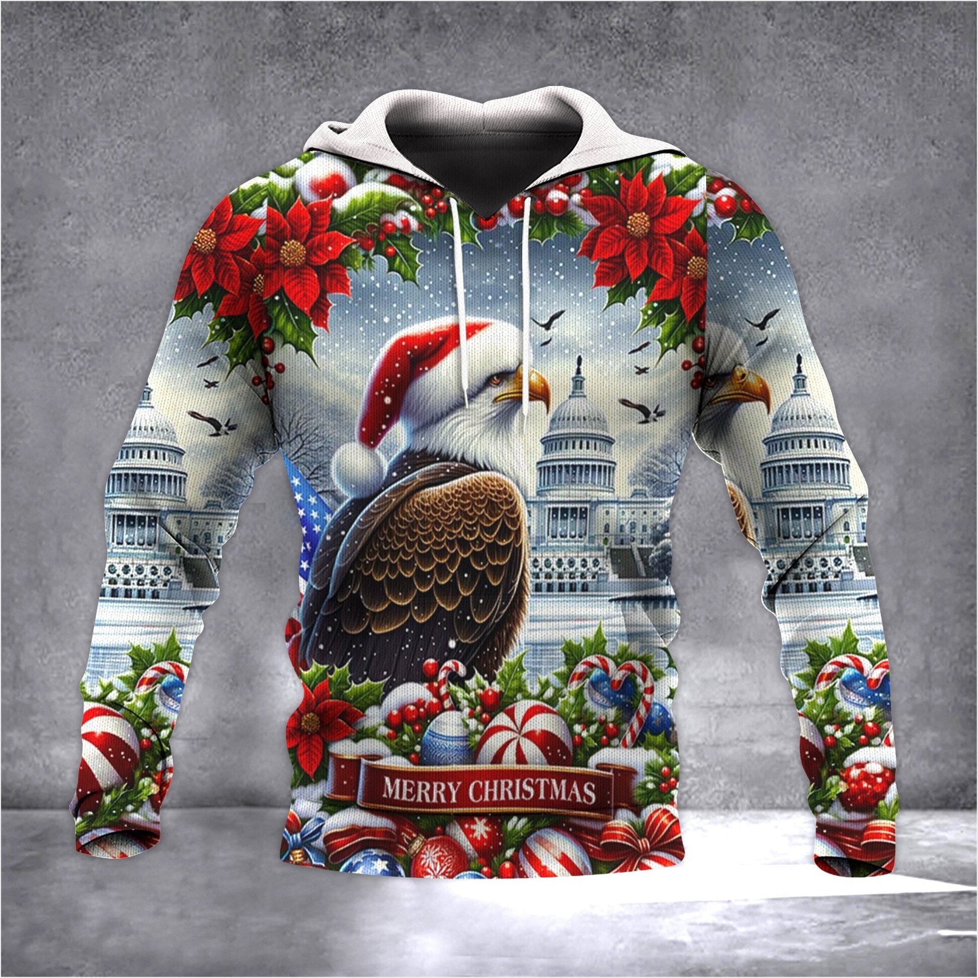 Patriotic Eagle Christmas Hoodie Merry Xmas Sweater Christmas Birthday Gifts For Husband