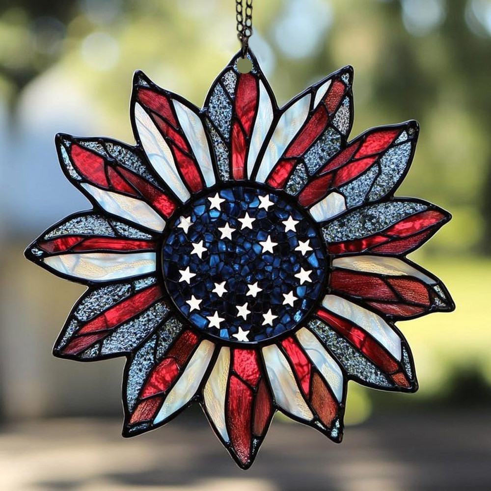 Patriotic Floral Wreath Glass ACRYLIC Suncatcher Decor For Fourth Of July And Memorial Day Gifts