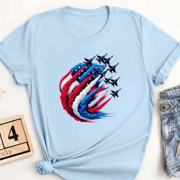Patriotic Red White Blue T-Shirt Fighter Jets 4th of July Shirt Patriotic Gifts