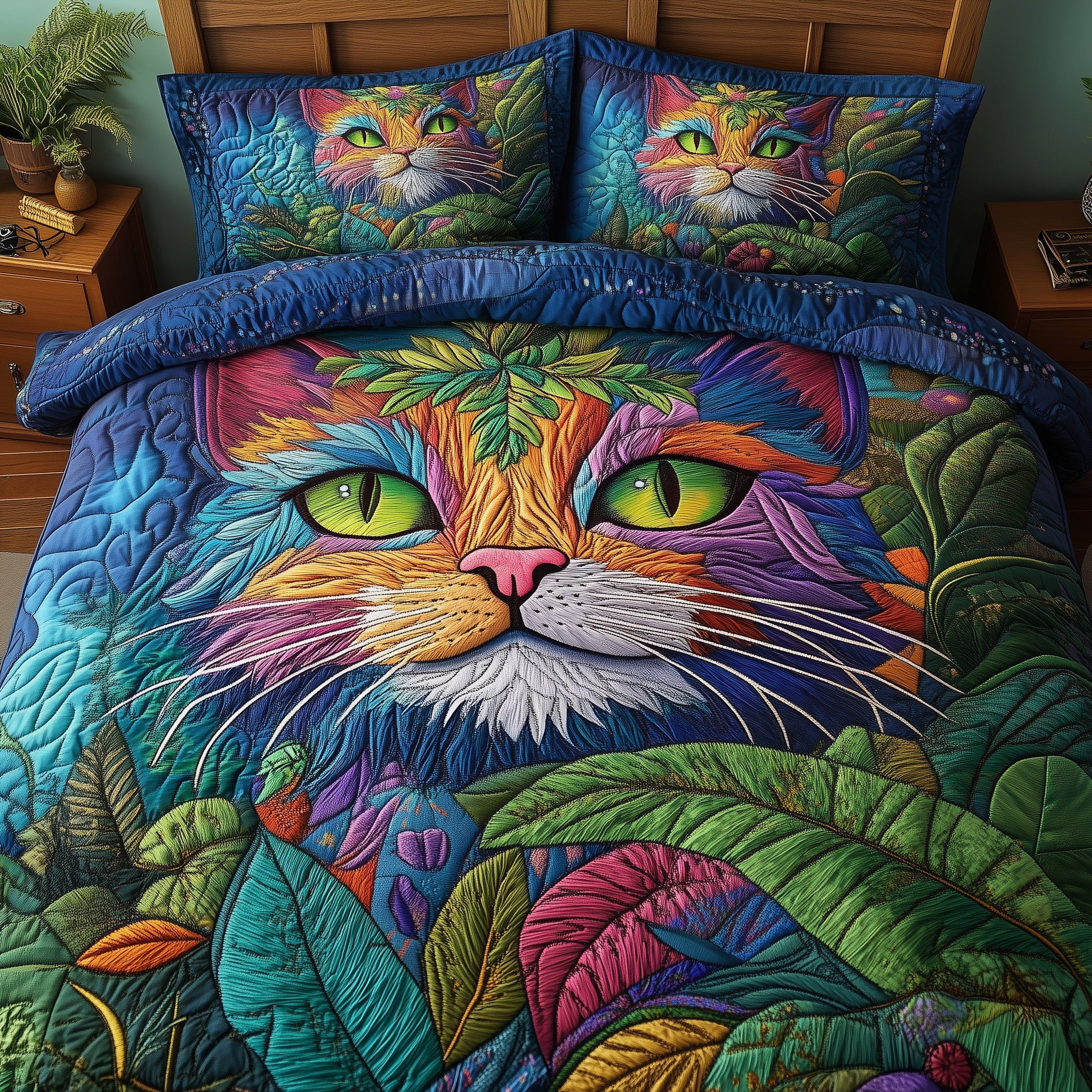 Paws Of The Woods Quilted Bedding Set Duvet Cover Bedspread Set Item Cat Presents For Christmas