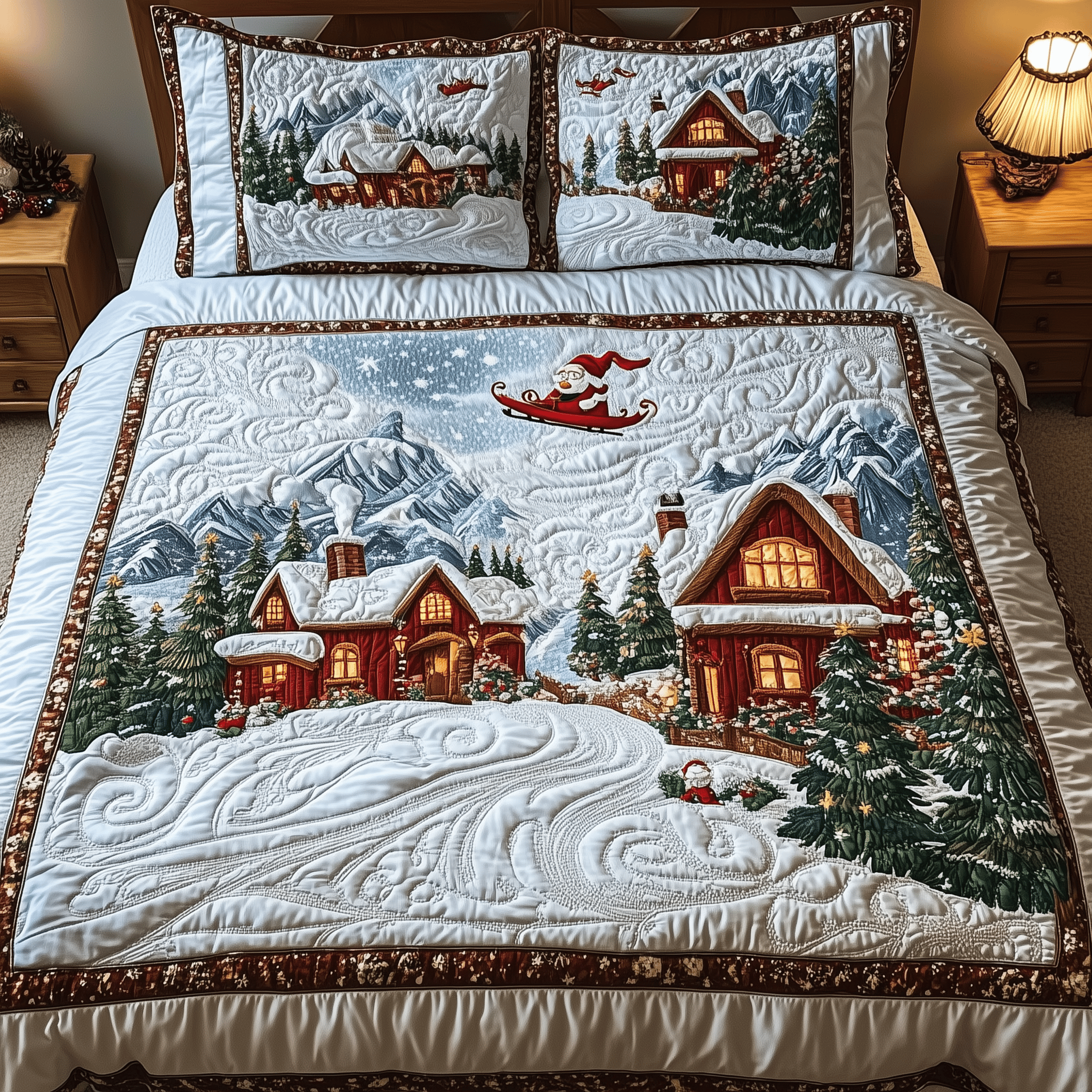 Peaceful Christmas Season Quilted Bedding Set  Stay warm this winter Christmas Gift Idea