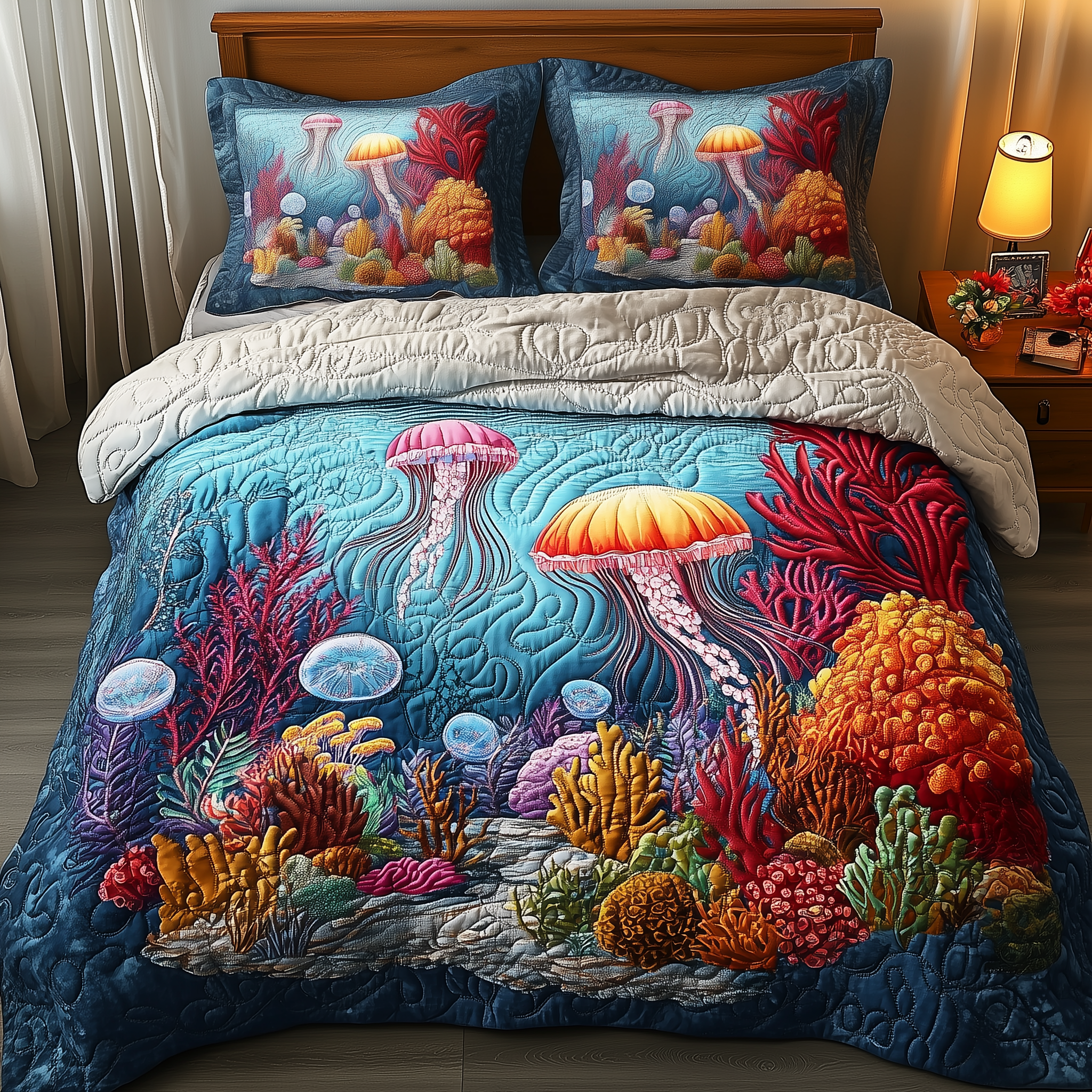 Peaceful Marine Life Quilted Bedding Set Gifts For Marine Life Lovers
