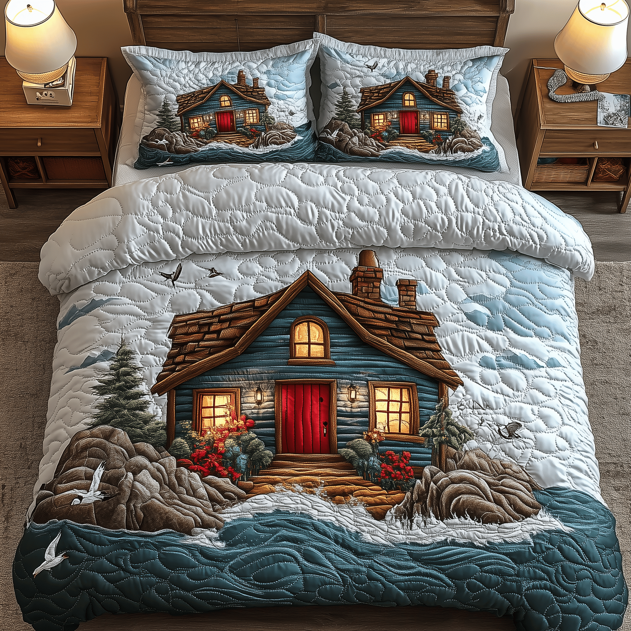 Peaceful Ocean Cabin Quilted Bedding Set 2025 Christmas Gifts