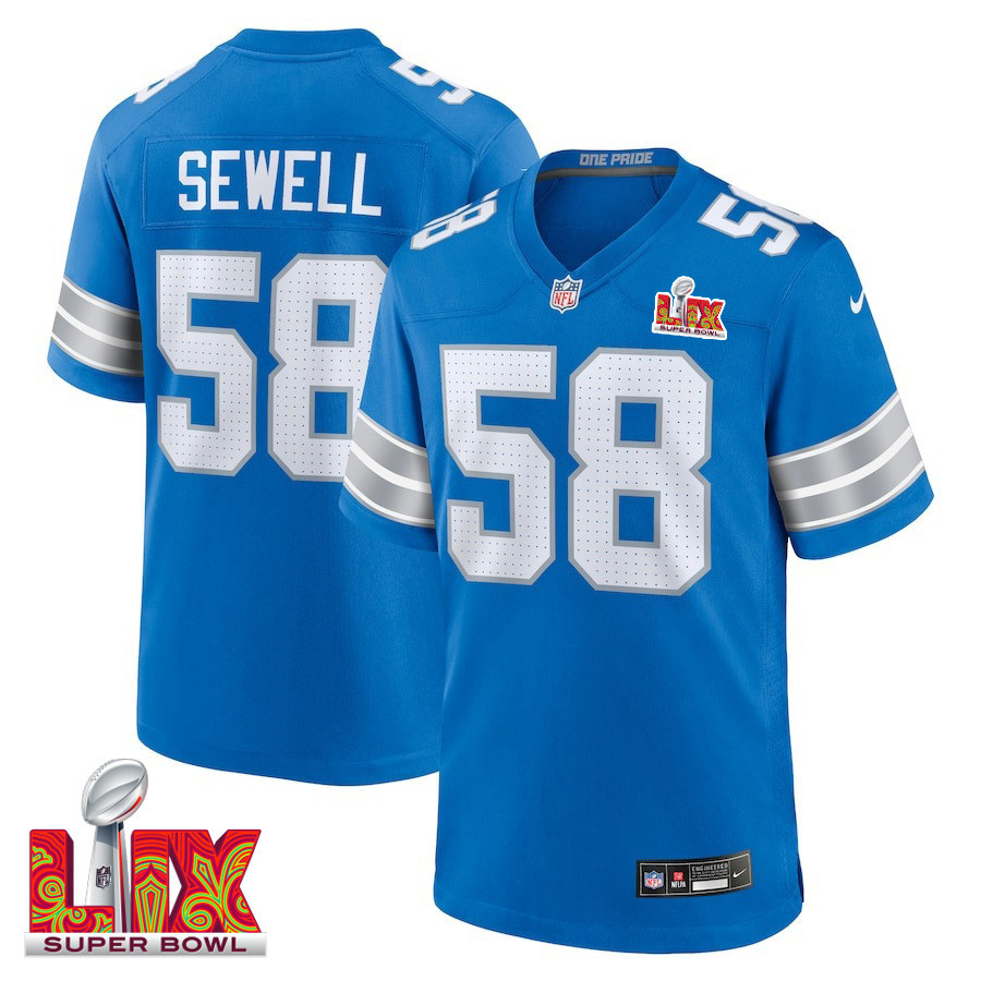 Penei Sewell #58 Detroit Lions Super Bowl LIX Jersey - Men's - Blue - JS979