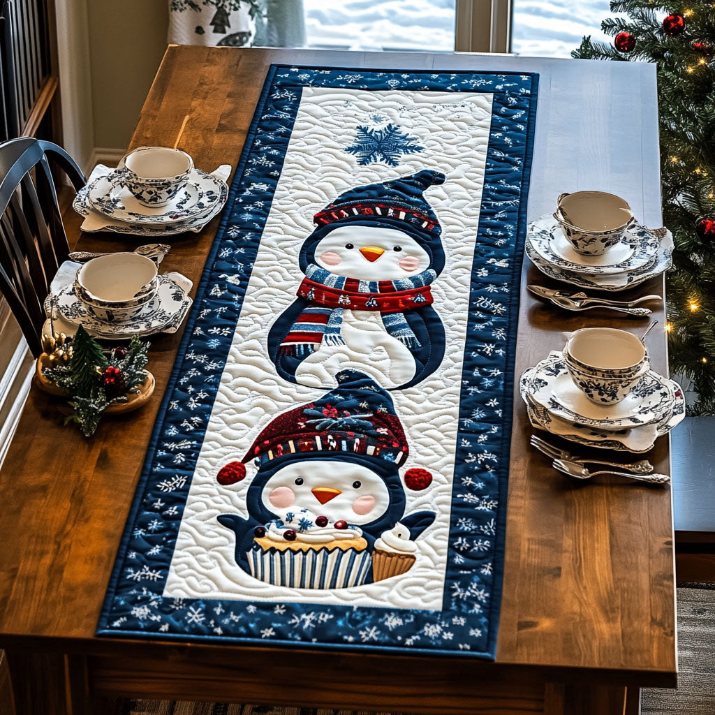 Penguin Quilted Table Runner Cute Decorations Themed Christmas Gifts Penguin Lovers