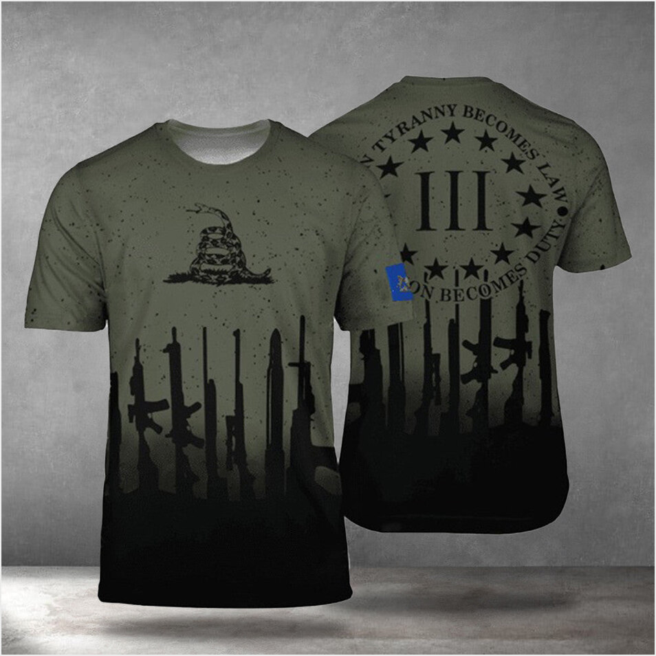 Pennsylvania Patriots When Tyranny Becomes Law T-Shirt Gun Lover Gadsden Flag Snake Apparel Men