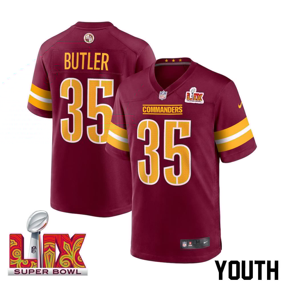 Percy Butler #35 Washington Commanders Super Bowl LIX Youth Jersey - Burgundy - JS407