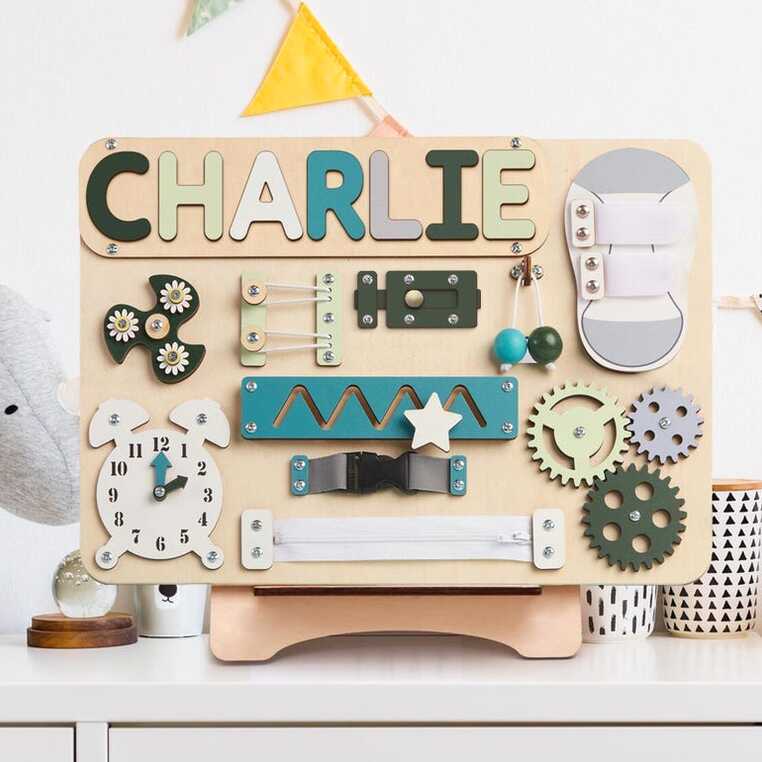 Personalized Baby Busy Board, Wooden Montessori Toys, Baby Shower Gift, Toddler Gifts, Baby Christmas Gifts Custom Name