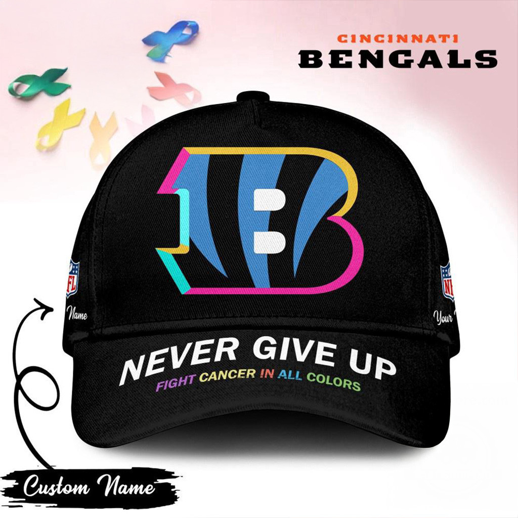 Personalized Cincinnati Bengals Never Give Up Fight Cancer In All Colors Hat Bengals Merch