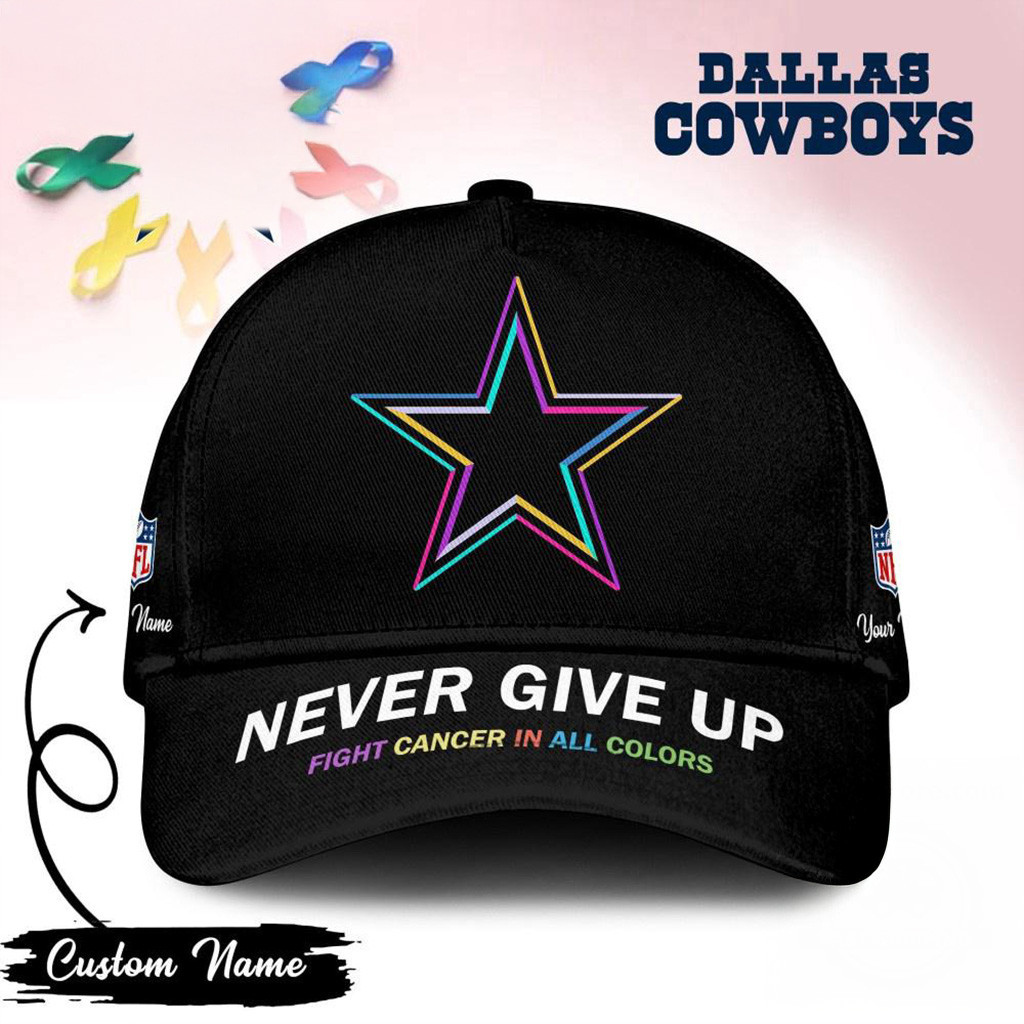 Personalized Dallas Cowboys Never Give Up Fight Cancer In All Colors Hat Dallas Cowboys Merch