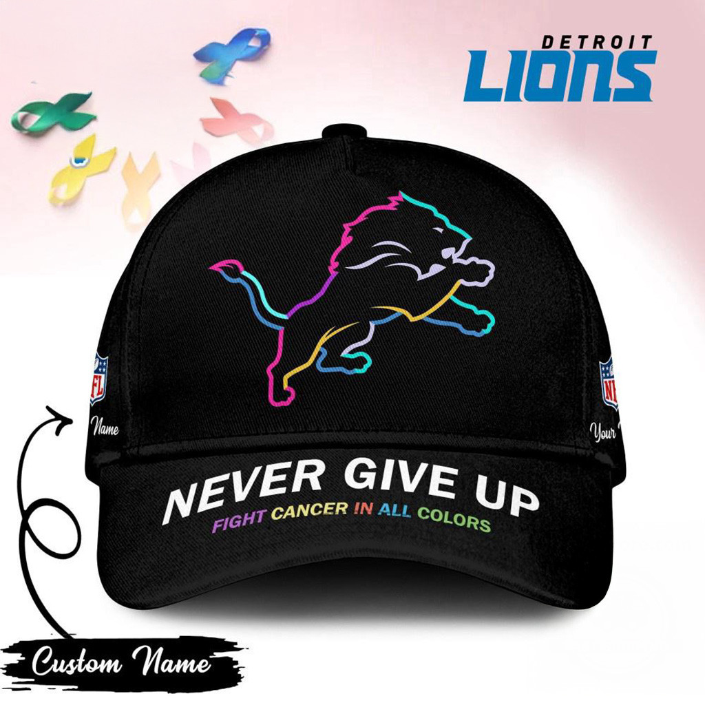 Personalized Detroit Lions Never Give Up Fight Cancer In All Colors Hat Detroit Lions Merch