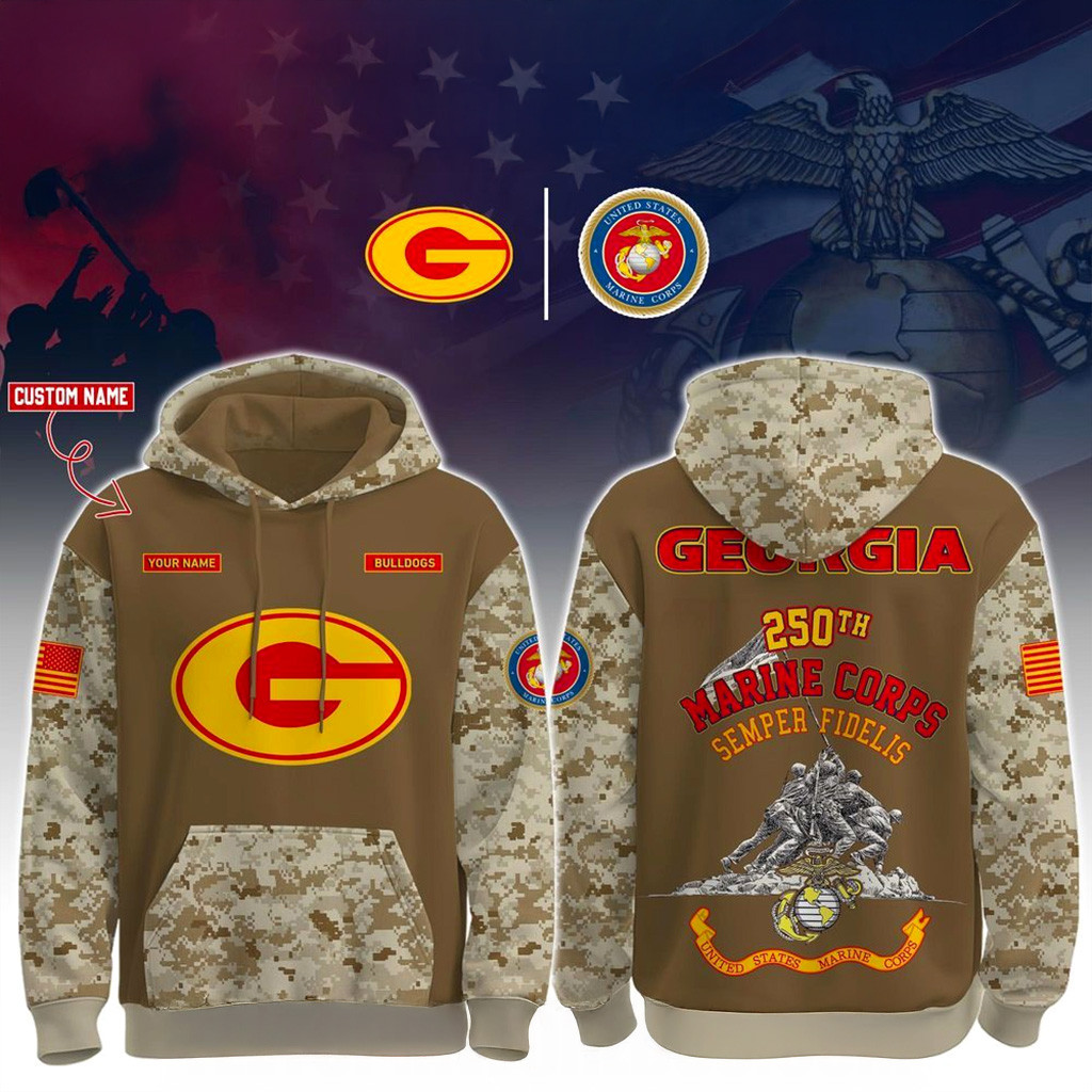 Personalized Georgia Bulldogs USMC 250Th Birthday Hoodie Georgia Bulldogs Merch Marines Gifts